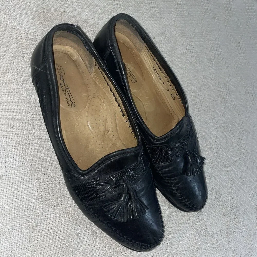 Santoni Italy Men’s Casual Loafers Size 10.5 D Black Leather Going Out Comfort